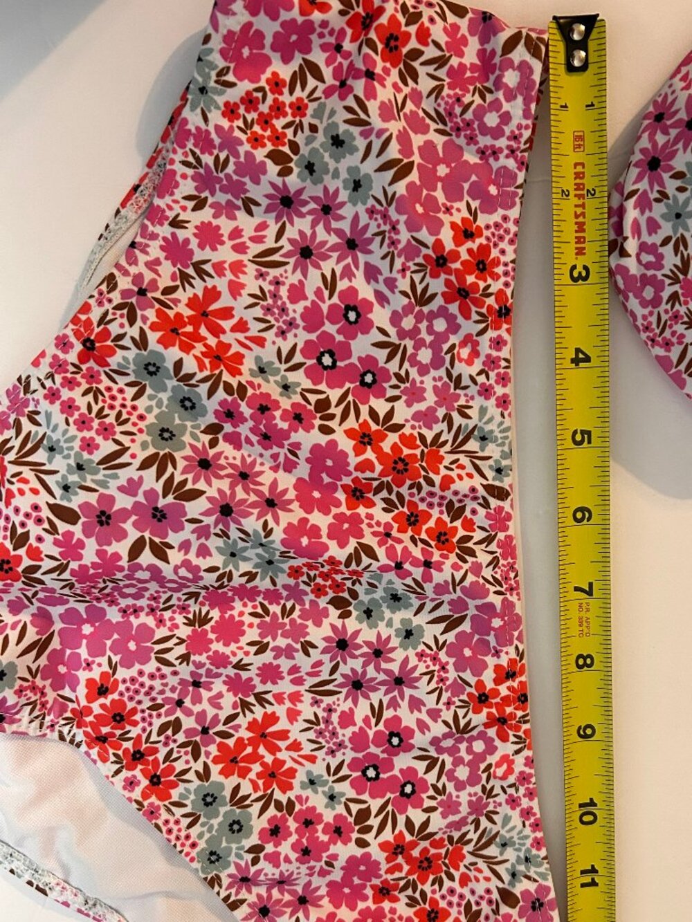 Floral Bikini Size L Pink Orange High-Waisted Ruched Top Retro Cottagecore NWOT - Picture 10 of 13